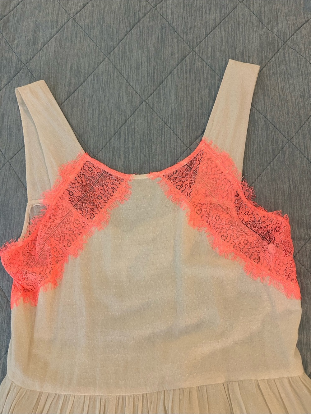 Free People Cream Mini Dress with Neon Coral Lace Trim